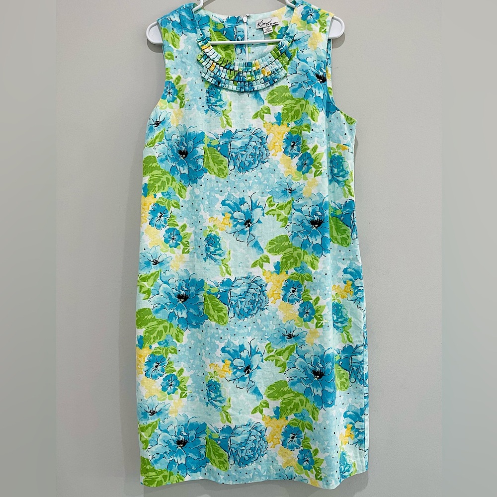 Kim Rogers Women’s Summer Dress Size 14 Linen Sleeveless Floral Print